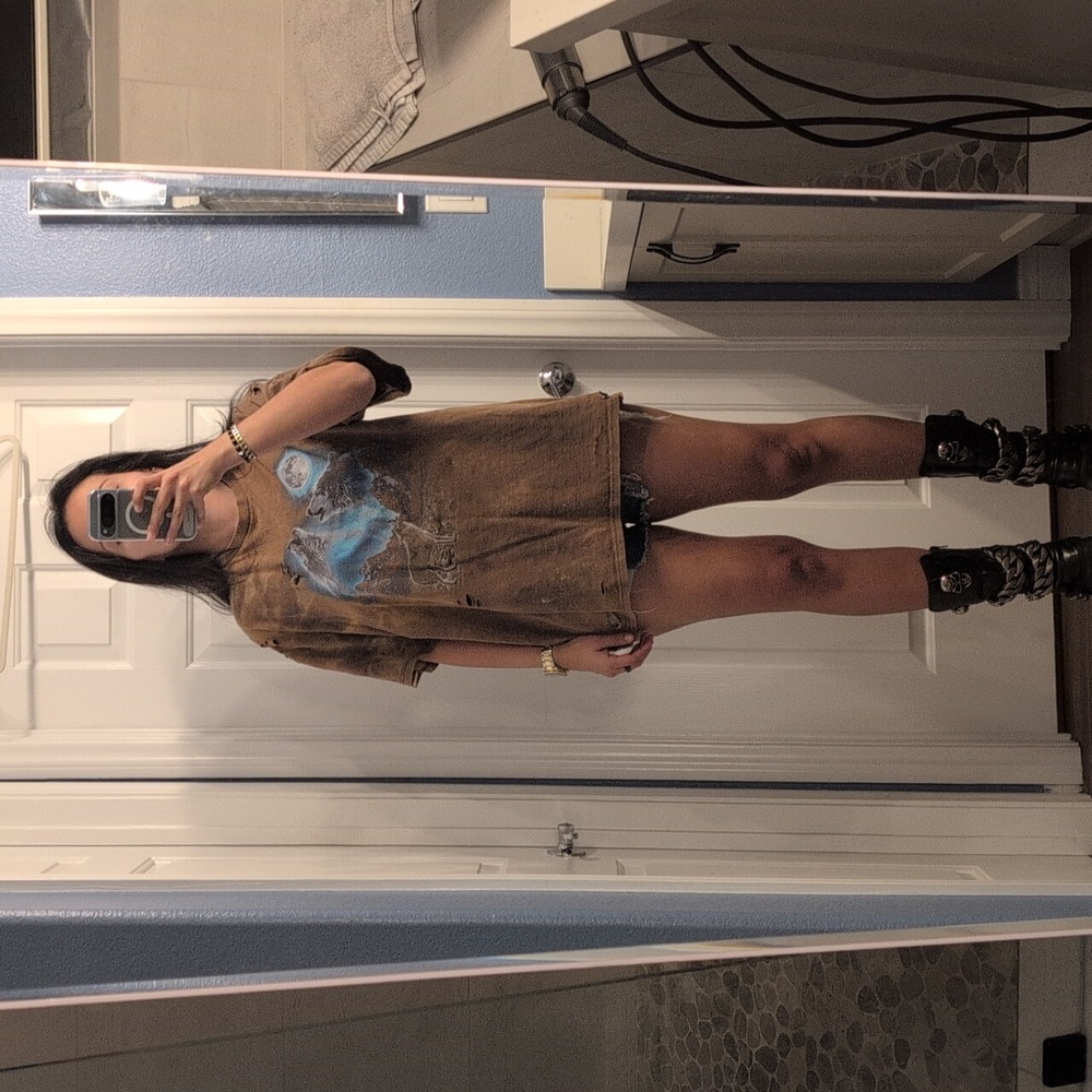 One of a kind distressed wolf shirt. Oversized